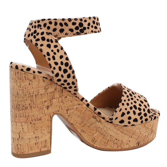 Size 10 Cheetah Open Toe Halter Strap Cork Platfor - Picture 4 of 6
